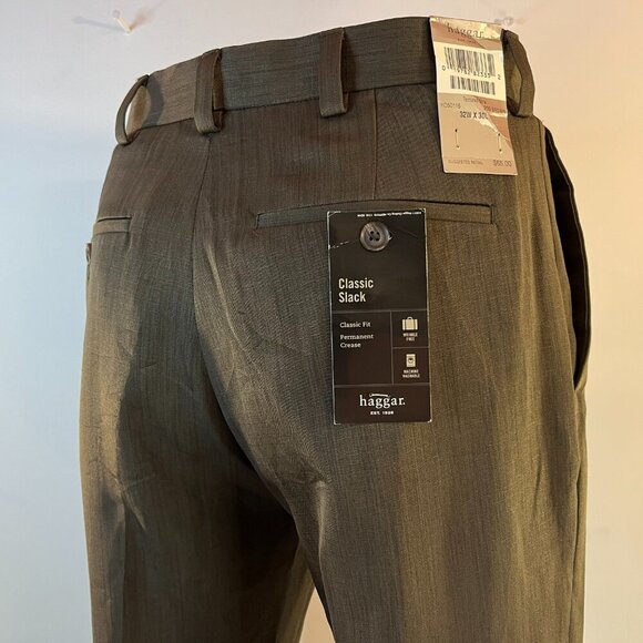 Haggar Men's Textured Stria Plain-Front Brown Dress Pant - Size 32 x 30 - NWT$65 - Picture 3 of 5